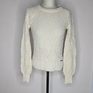Abercrombie & Fitch Cream Crew Neck Sweater with Intricate Knit Patterns